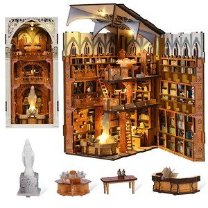 Aoibox Book Nook Kit DIY Miniature Wooden House Puzzle Public Library Bookshelf Decoration with LED Light Dust Cover Craft Gift for Teens Women - 1 of 4