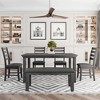 6-Piece Farmhouse Dining Table Set Dining Set with Rustic Dining Table, 4 High-back Dining Chairs and Bench, Natural Wood Wash/Gray-ModernLuxe - 2 of 4