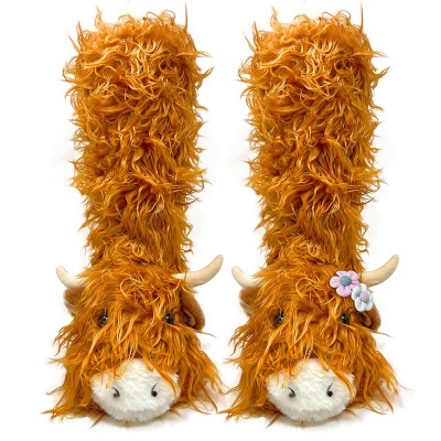 Oooh Yeah Women's Animal Grippers Slipper Socks (Highland Cattle)
