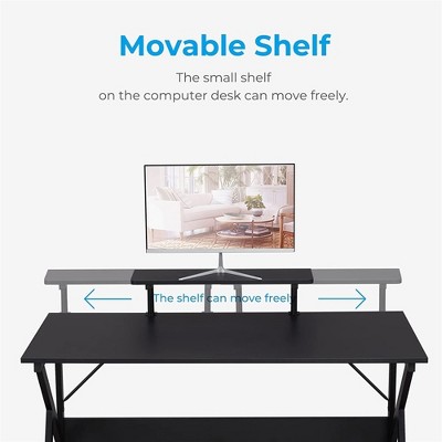 GreenForest Black 47" Gaming Desk with Monitor Shelf