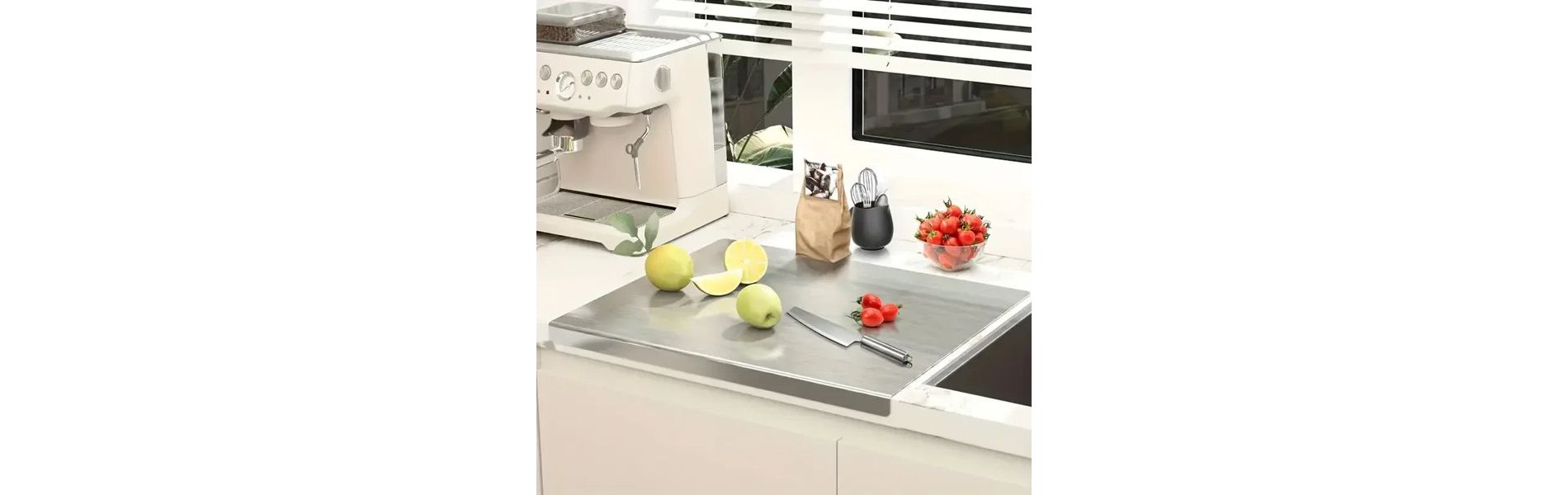 Stainless Steel Kitchen Cutting Board with Lip, Heavy Duty Metal Chopping Board for Countertop & Sink, Versatile for Fruits Vegetables Meat Bread