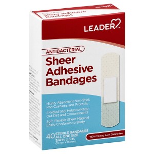 Leader Antibacterial Sheer Adhesive Bandages 40 ct - 1 of 4