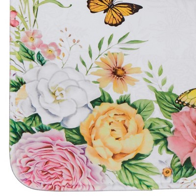 Floral Butterfly White Polyester Commode Rug Set