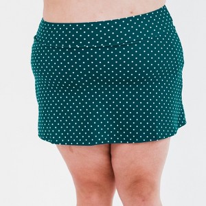 Calypsa Women's Plus Size Chlorine Resistant High Waisted Mini Swim Skirt With Shorts - 1 of 4