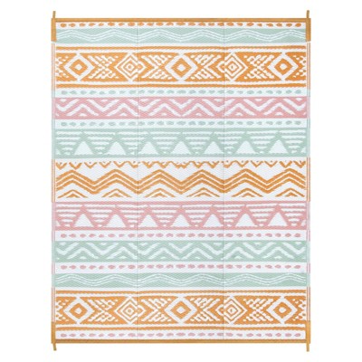 Lahome Waterproof Outdoor Back to College Series Reversible Boho Plastic Straw Mat for Patio,Balcony,Deck