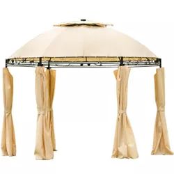 SUGIFT Outdoor Gazebo Steel Fabric Round Soft Top Gazebo with Removable Curtains