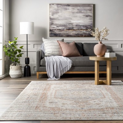 Elegant Gray Floral 62''x26'' Synthetic Easy-Care Area Rug