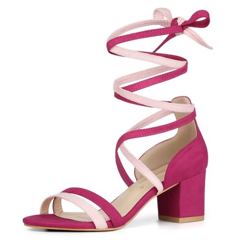 Allegra K Women's Faux Suede Open Toe Color Block Heel Lace Up Sandals ...