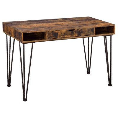 Olvera 1 Drawer Writing Desk with Steel Rebar Base Antique Nutmeg - Coaster: Home Office Storage, Industrial Style