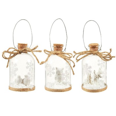 3-Pack Of Christmas Tree Decorations - Hanging Glass Decorations with Steel Handles, Ornate Christmas Ornaments, Festive Embellishments