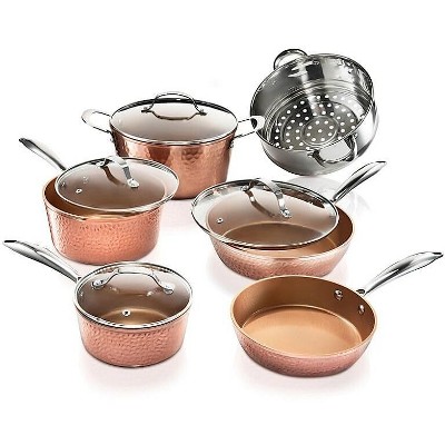 Copper Hammered Nonstick 10-Piece Aluminum Cookware Set