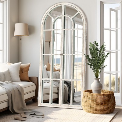 Wooakway 71"H 31"W Arch Solid Wood Accent Mirror Rustic Full Length Mirror for Living Room Bedroom Entryway