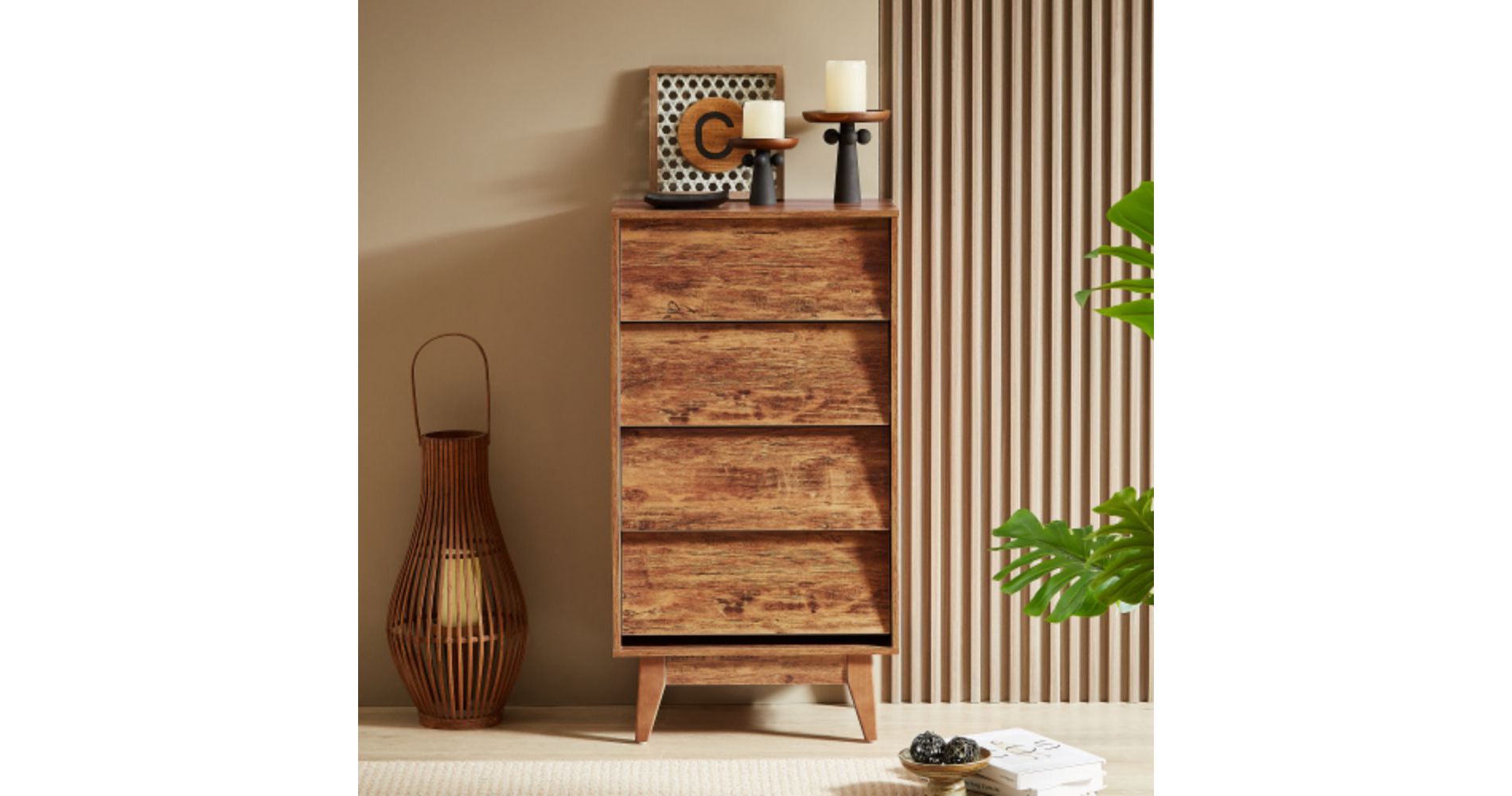 4 Drawer Double Dresser Features Vintage-style and Bevel Design
