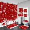 4PCS Christmas Red Bathroom Decor Set, 72x72inch Shower Curtain with Hooks - 2 of 4