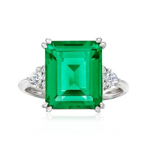 Ross-Simons 6.00 ct. t.w. Simulated Emerald and .19 ct. t.w. CZ Ring in Sterling Silver - 1 of 4