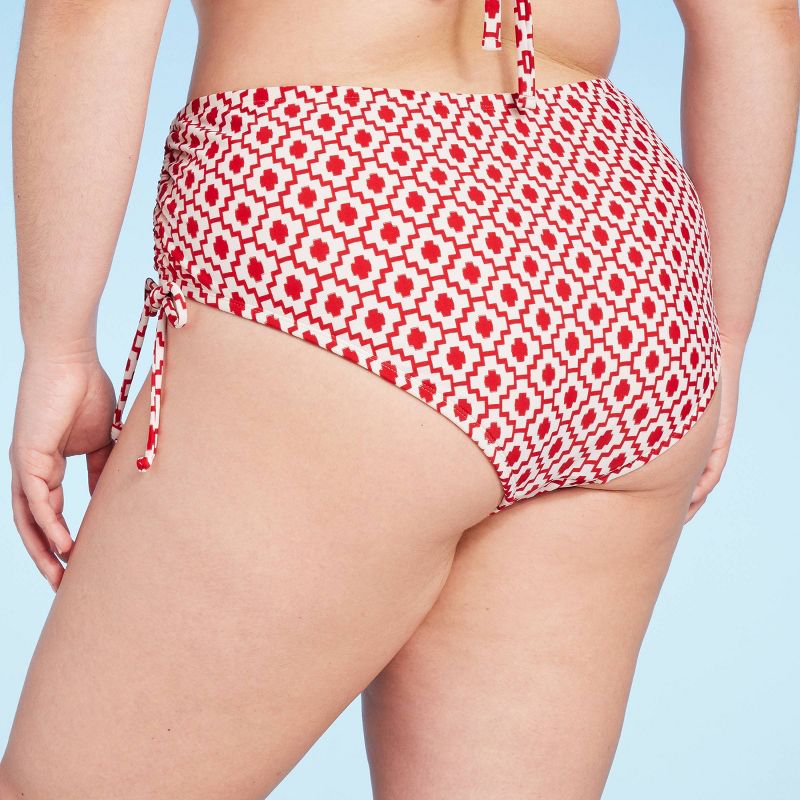 Women's Side Tunneled Hipster Bikini Bottom - Shade & Shore™ Red Geo Print, 3 of 5