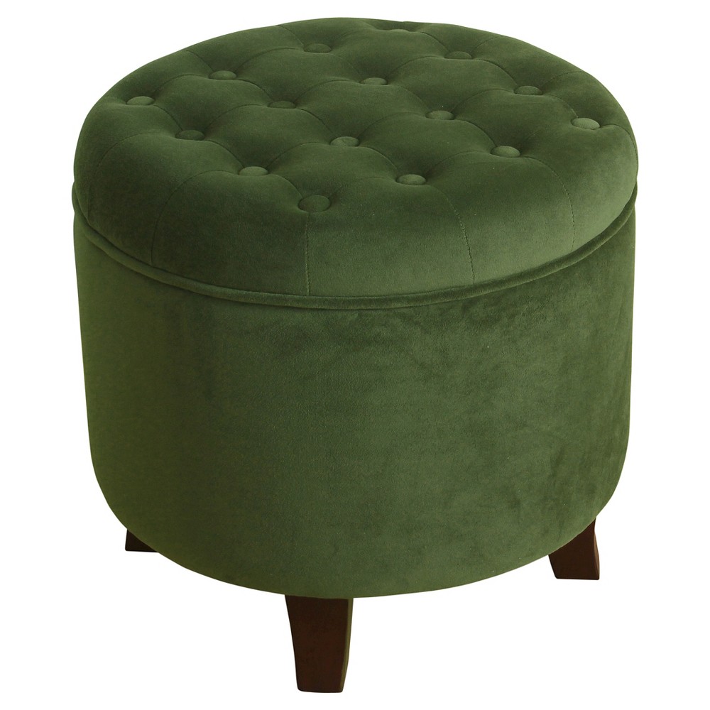 Photos - Pouffe / Bench Large Round Button Tufted Storage Ottoman Green - HomePop