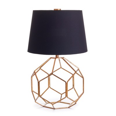 Plum & Post 26.25" Melrose 60W Modern Premium Geometric Shaped Brass Office Desk Lamp w/ Oversized Black Shade