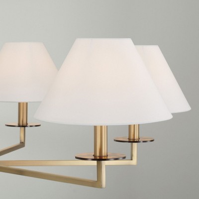 Aged Brass 6-Light Chandelier with White Fabric Shades