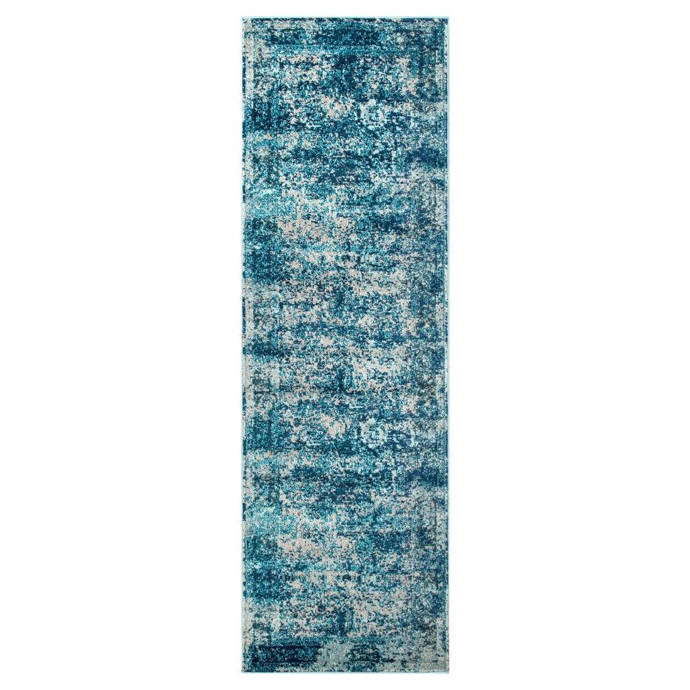 2'6inx8' Runner Vintage Shuler Area Rug Ocean Blue- nuLOOM