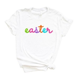 Simply Sage Market Women's Tinsel Easter Short Sleeve Graphic Tee - L - White - 1 of 2