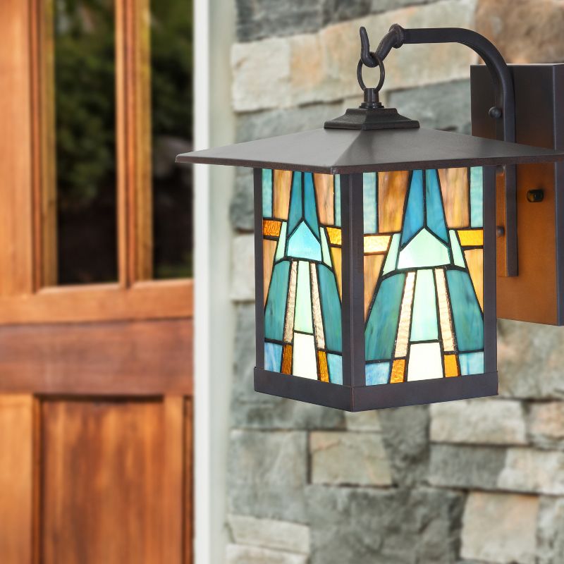 11.75&#34; 1-Light Aqua Mission Style Outdoor Wall Lantern Sconce Bronze - River of Goods, 2 of 11