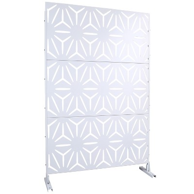 Grungis 76" H×48" W Freestanding Privacy Fence with Symmetrical Geometric Openwork Pattern,Outdoor Privacy Screen for Balcony,Patio,Garden