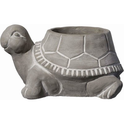 Small Gray Cement Turtle Indoor/Outdoor Planter with Drainage Hole