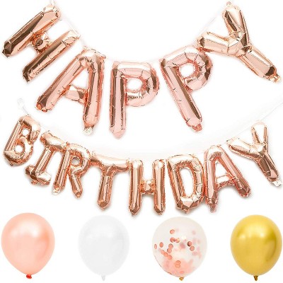 Sparkle and Bash Happy Birthday Rose Gold Foil Letters with 20 Packs Balloons for Party Decorations