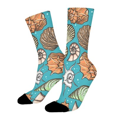 Ocean Starfish Seashell Women Printed Crew Socks Funny Funky Socks Soft Polyester Novelty Gifts for Artists Men