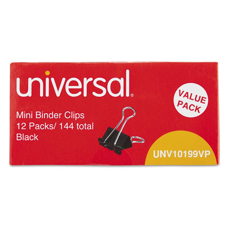 UNIVERSAL Mini Binder Clips Zip-Seal Bag 1/4" Capacity 5/8" Wide Black 144/Bag 10199VP, 1 of 8