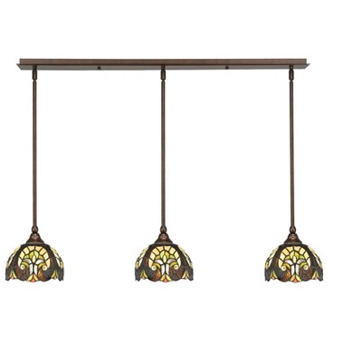 Toltec Lighting Any 3 - Light Chandelier in  Bronze with 7" Amber Dragonfly Art Glass Shade