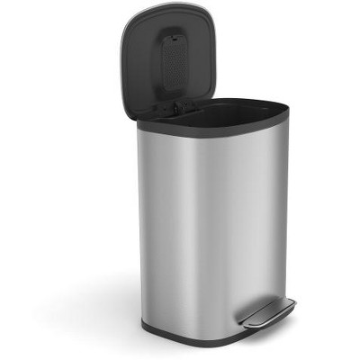 Dolonm 13 Gallon 50L Kitchen Foot Pedal Operated Soft Close Trash Can - Stainless Steel Rectangular Bustbin with 30 Garbage Bags - Silver