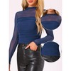 INSPIRE CHIC Women's Solid Mock Neck Mesh Sheer Long Sleeve Ruched Blouses - 2 of 4