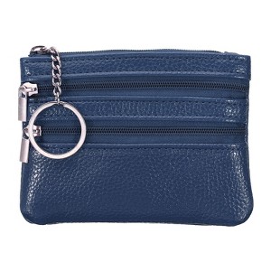 Unique Bargains PU Leather Change Coin Purses Pouch with Zipper Key Ring 4.7" x 3.5" 1 Pc - 1 of 3