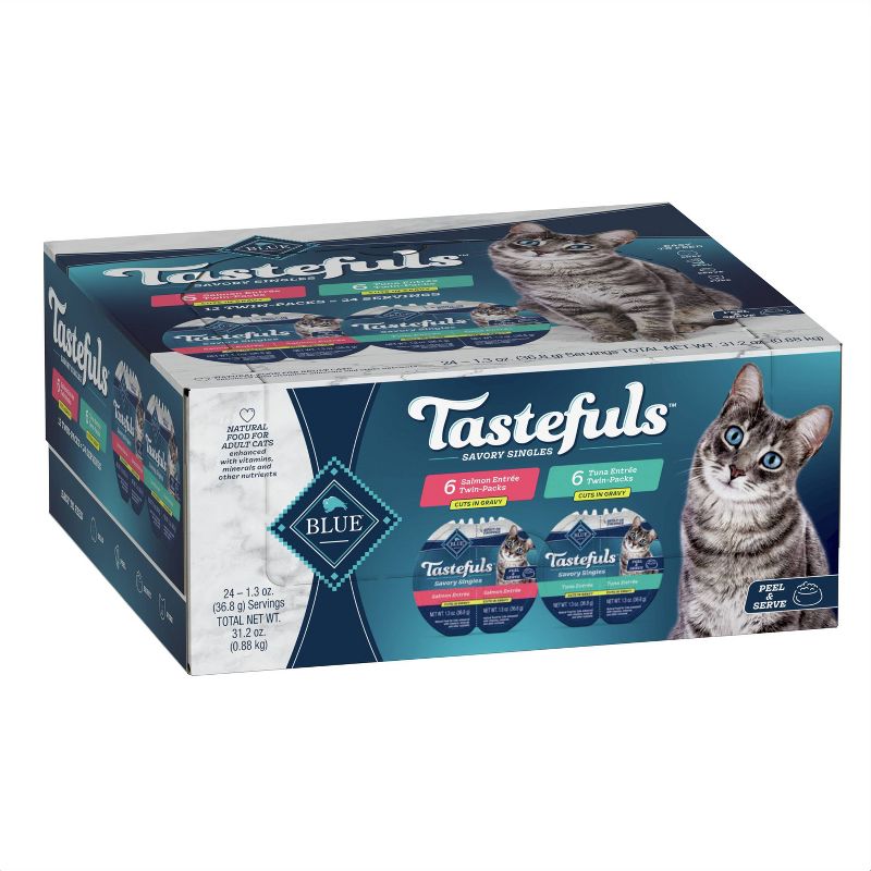 Blue Buffalo Tasteful Savory Singles Adult Salmon and Tuna Entree Cuts in Gravy Wet Cat Food Variety Pack - 12ct/31.2oz, 1 of 10