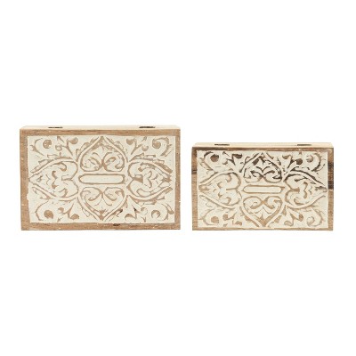 Set of 2 Whitewashed Mango Wood Lidded Storage Boxes