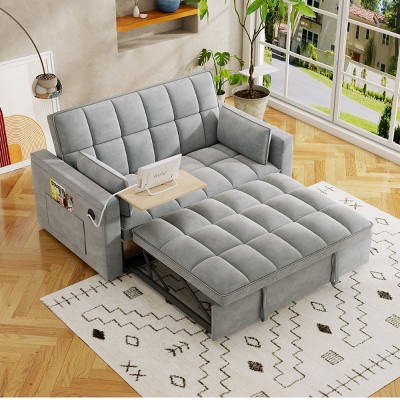 SEVOBAL Foldable Futon Sofa Bed Multi-Functional Pullout Sofa Bed Modern Sofa Velvet Pull-Out Bed Adjustable Back, Gray, 46.37"*37.36"*14.59"