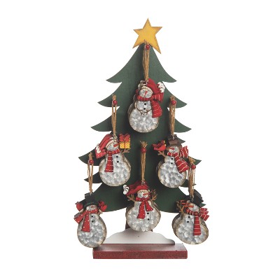 Transpac Plywood Snowman Ornaments w/Tree Display Set of 48 Home Decorations Christmas
