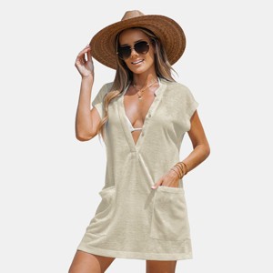 Women's Slub Knit Plunge Cover-Up Dress - Cupshe - 1 of 4