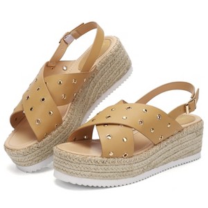 Womens Cross Strap Platform Sandals Open Toe Ankle Strap Mid Heel Wedge Sandals - 1 of 3