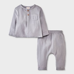 Baby Boys' Henley Gauze Shirt and Pants Set - Cat & Jack™ - 1 of 4