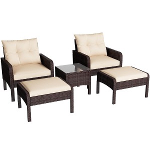 COWLOWN Beige Accented Outdoor Furniture Set, High Back Swivel Chairs, Brown Wicker Sofa for Porch, Backyard - 1 of 4