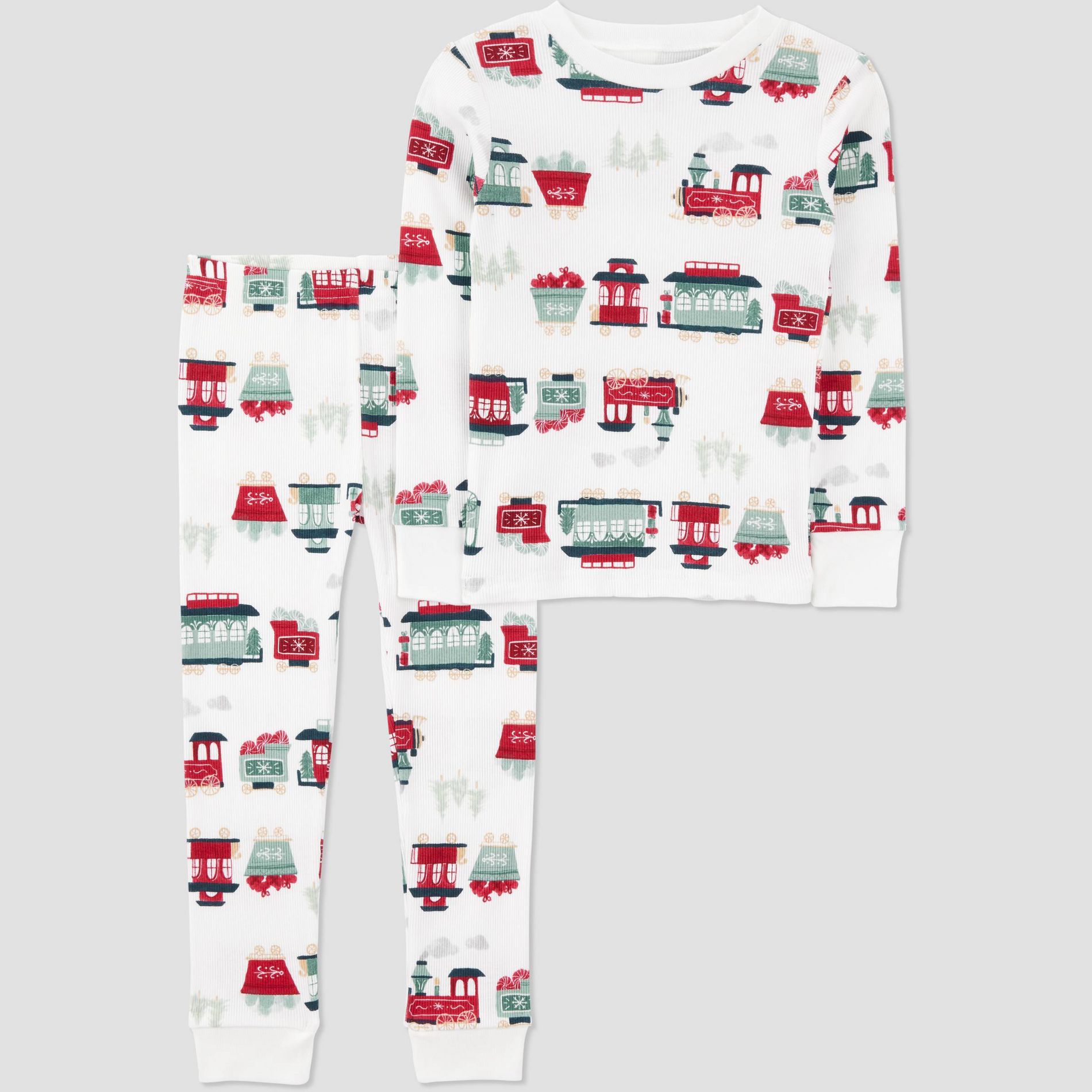 Carter's Just One You® Toddler 2pc Christmas Trains Long Sleeve Cotton Pajama Set - Ivory 4T