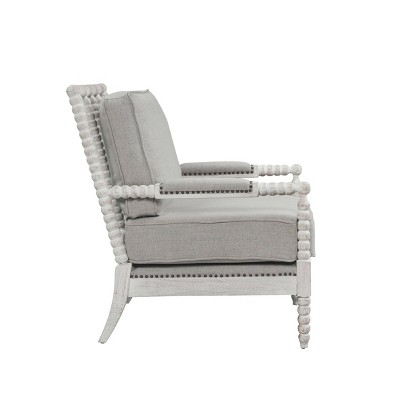 Saraid Gray Linen and Light Oak Square Arm Accent Chair