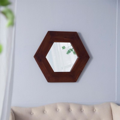 18"Hexagon Wood Frame Mirror Small Decorative Mirrors,Vintage Wall Mirror,Mirror For Wall Living Room Lounge Wall Mirror-The Pop Home