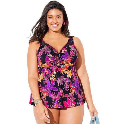 Swimsuits For All Women's Plus Size V Neck Crochet Relaxed Fit Bra Sized  Crochet Underwire Tankini Top With Adjustable Straps - 42 F, Neon Pink :  Target
