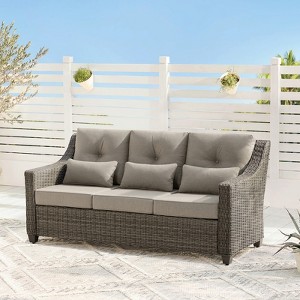 Spruce & Spring Outdoor Wicker Patio Outdoor Sofa Swivel Chair Coffee Table - 1 of 4