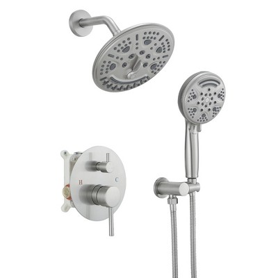 Single Handle 1-Spray Round Rain Shower Faucet Set with High Pressure Shower Head Hand Shower