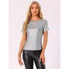 Allegra K Women's Party Metallic Short Sleeve Textured Shiny T-shirts - 3 of 4
